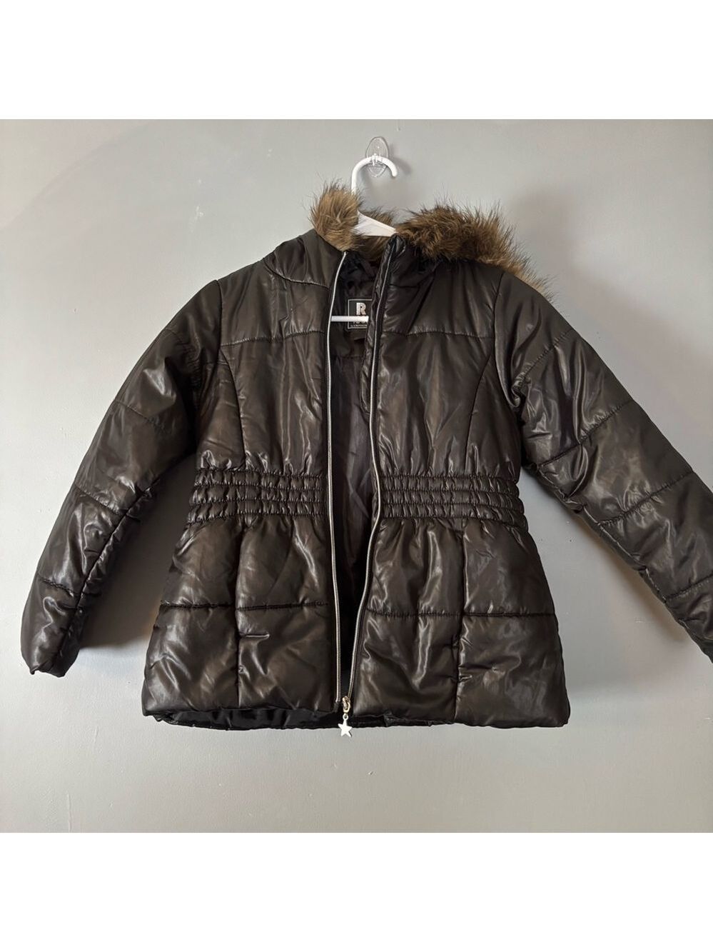 Rothschild Black Puffer Jacket with Faux Fur Trim Girls 10